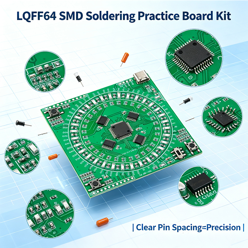 Diy Electronics Workbench - LQFP64 SMD Lötübungsboard-Set, Flusslampen-Oberflächenmontage-Schweiß-DIY-Kit, Elektronisches Löt-Lernset