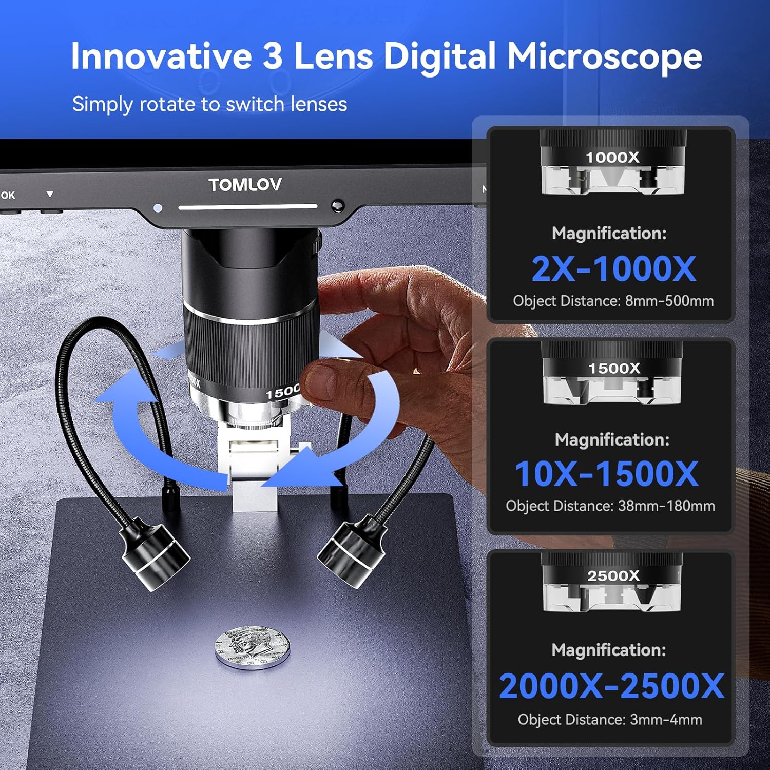 TOMLOV 3-Linsen-Digitalmikrosk – Diy Electronics Microscope Bewertung und Preis